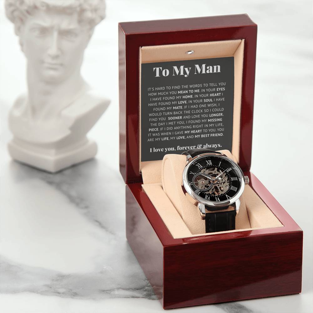 An meinen Mann, mein Leben, meine Liebe, meinen besten Freund – Luxuriöse Uhr mit durchbrochenem Zifferblatt