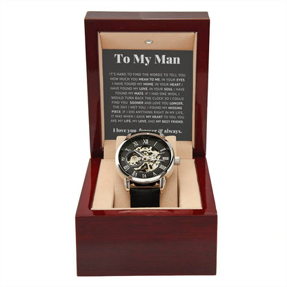 An meinen Mann, mein Leben, meine Liebe, meinen besten Freund – Luxuriöse Uhr mit durchbrochenem Zifferblatt