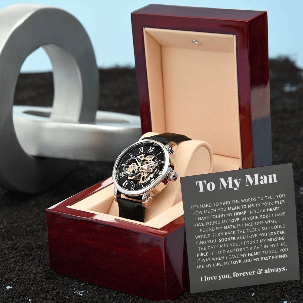 An meinen Mann, mein Leben, meine Liebe, meinen besten Freund – Luxuriöse Uhr mit durchbrochenem Zifferblatt