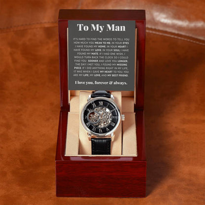 An meinen Mann, mein Leben, meine Liebe, meinen besten Freund – Luxuriöse Uhr mit durchbrochenem Zifferblatt