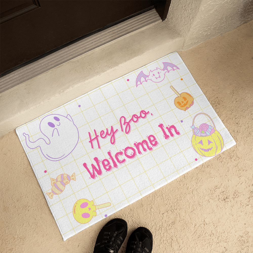 Hey Boo, Welcome In Doormat - Indoor and Outdoor Use