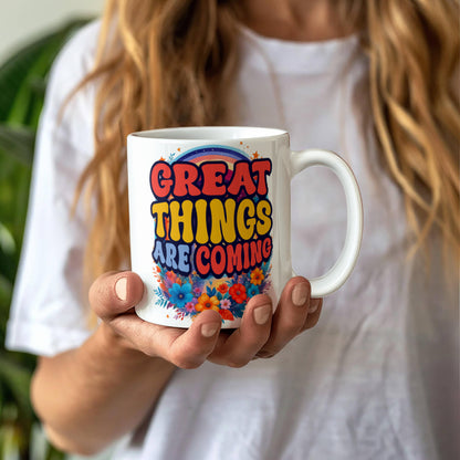 Großartiges erwartet dich – Weiße Keramiktasse