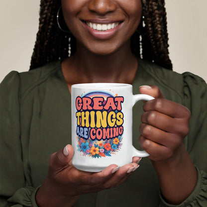 Großartiges erwartet dich – Weiße Keramiktasse